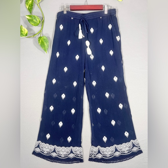Sundance Giselle Dream Navy Blue Drawstring Pants with White Trim - Picture 2 of 6